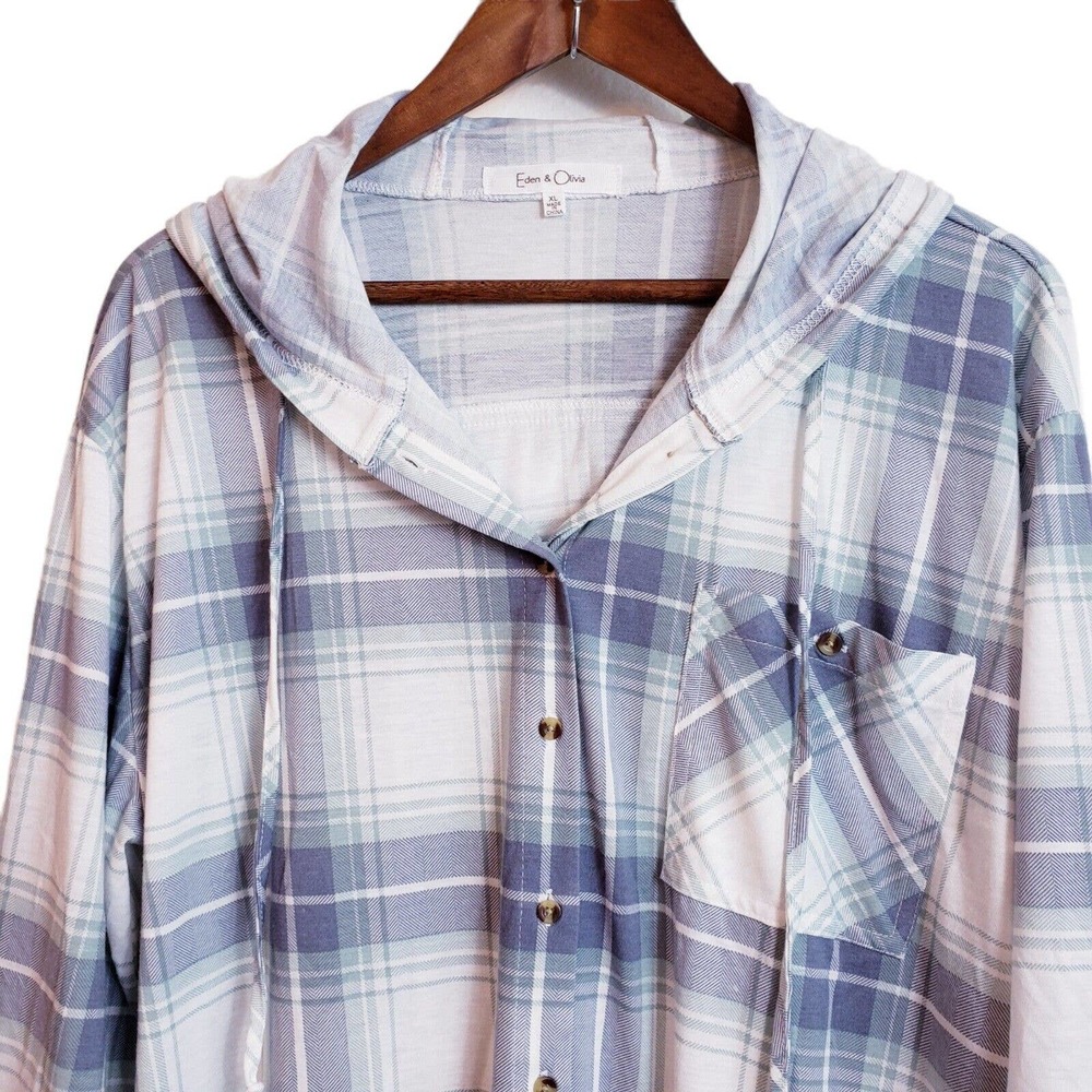 Eden & Olivia Womens XLarge Plaid Flannel Roll Sleeve Lightweight Button Up - Picture 3 of 12